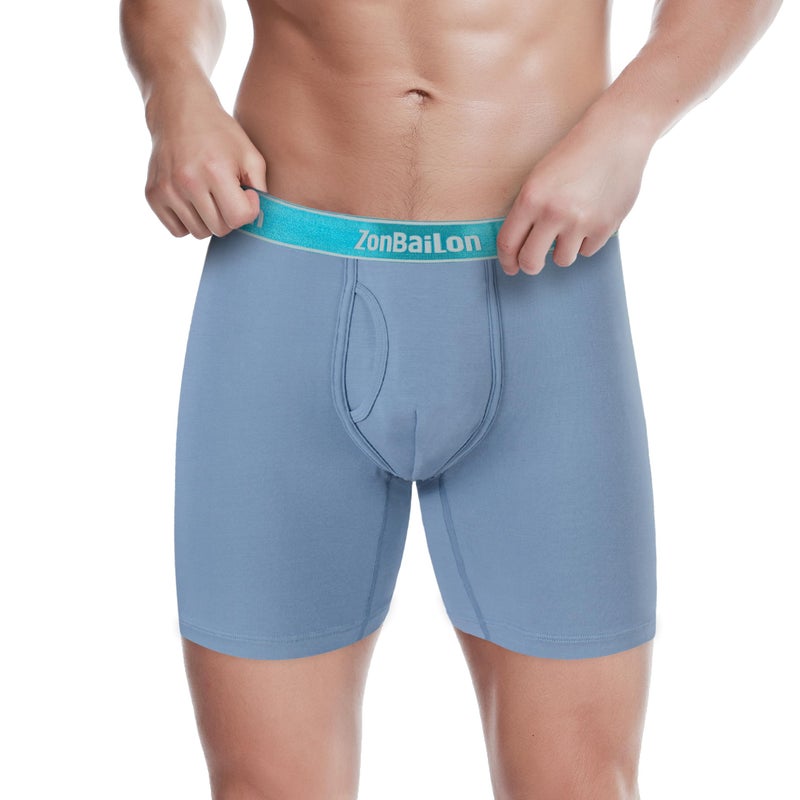 ZONBAILON Fly Boxer Briefs for Men Pack 6 Inch Big & Tall Boxers Underpants with Pouch 3xl xxxl Classic Blue Trunks Underwear Bulge Enhance - Image 1
